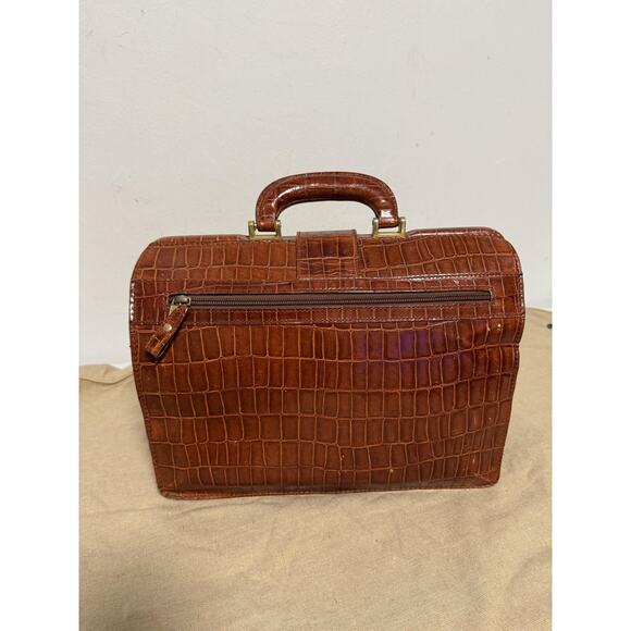 Marco Tadini Croc Embossed Leather Doctor Bag Brown Briefcase Key Made in Italy - Picture 2 of 16